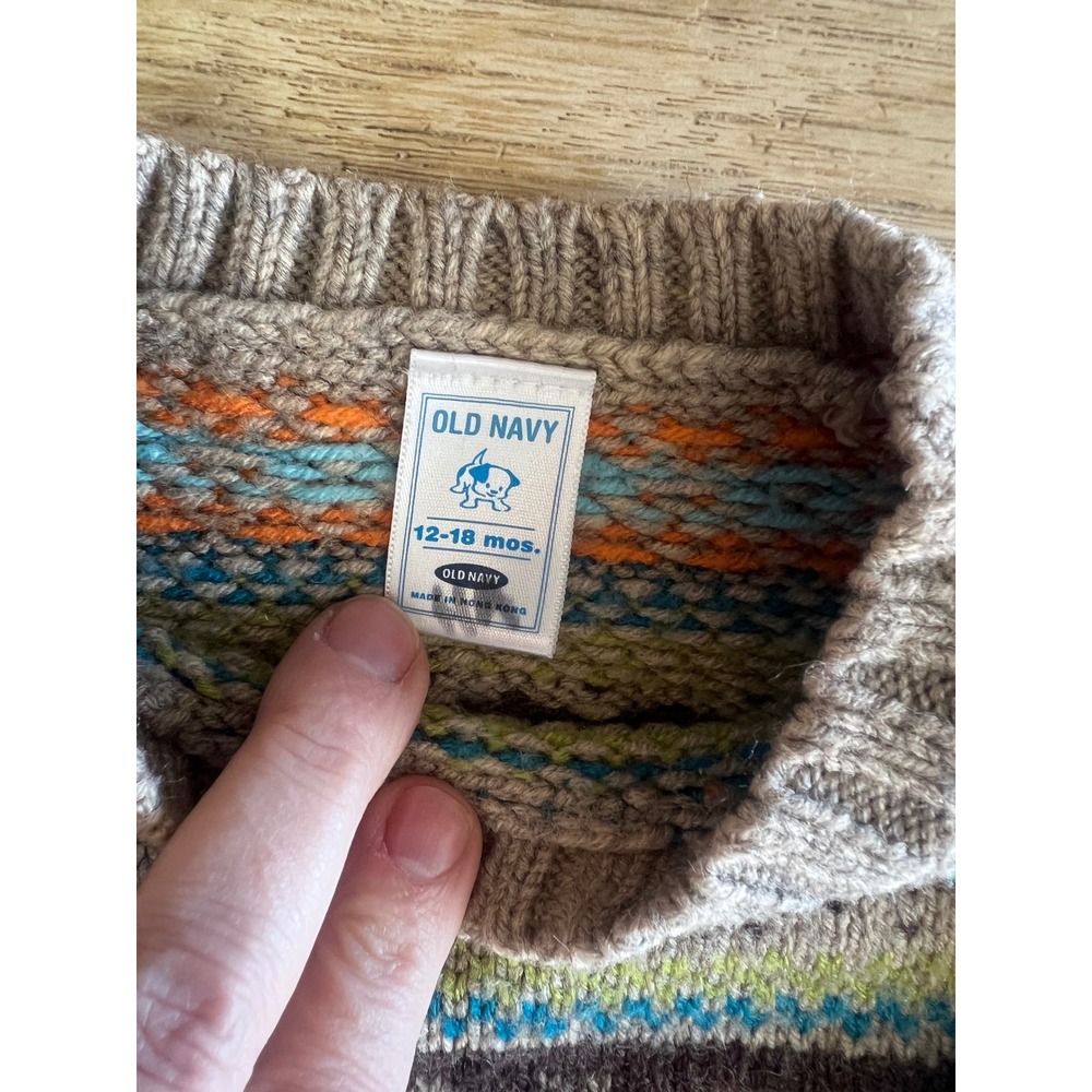 Vintage Old Navy Boys Fair Isle Sweater Size 12-18 months Fisherman Sweater - Picture 2 of 7